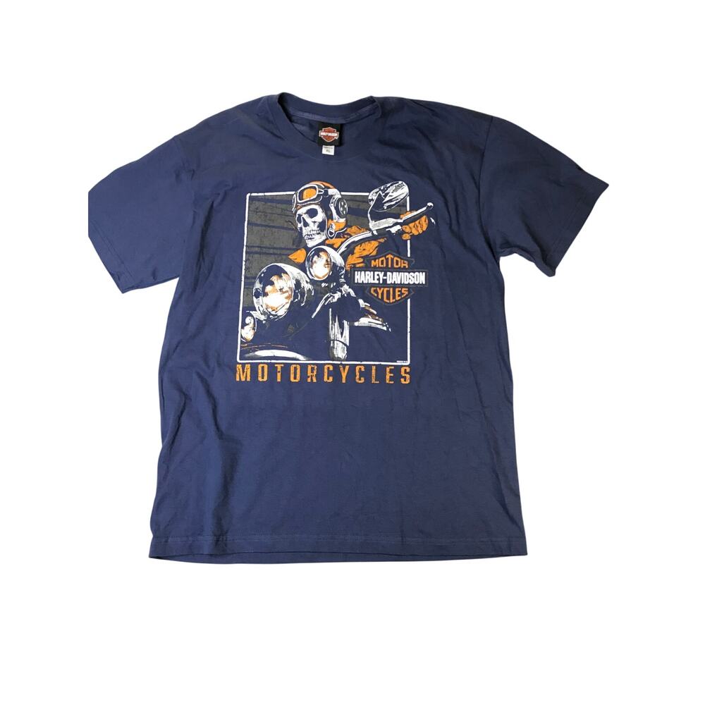 Harley Davidson T Shirt Mens XL Navy Motorcycle Graphic Made USA Biker